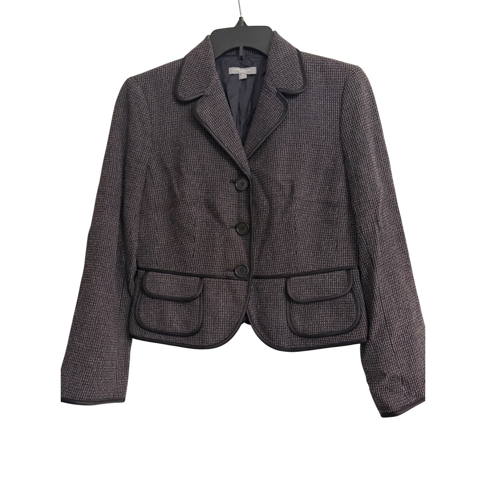 Ann Taylor Blazer 8P Gray Purple Professional Office Career Business Chic